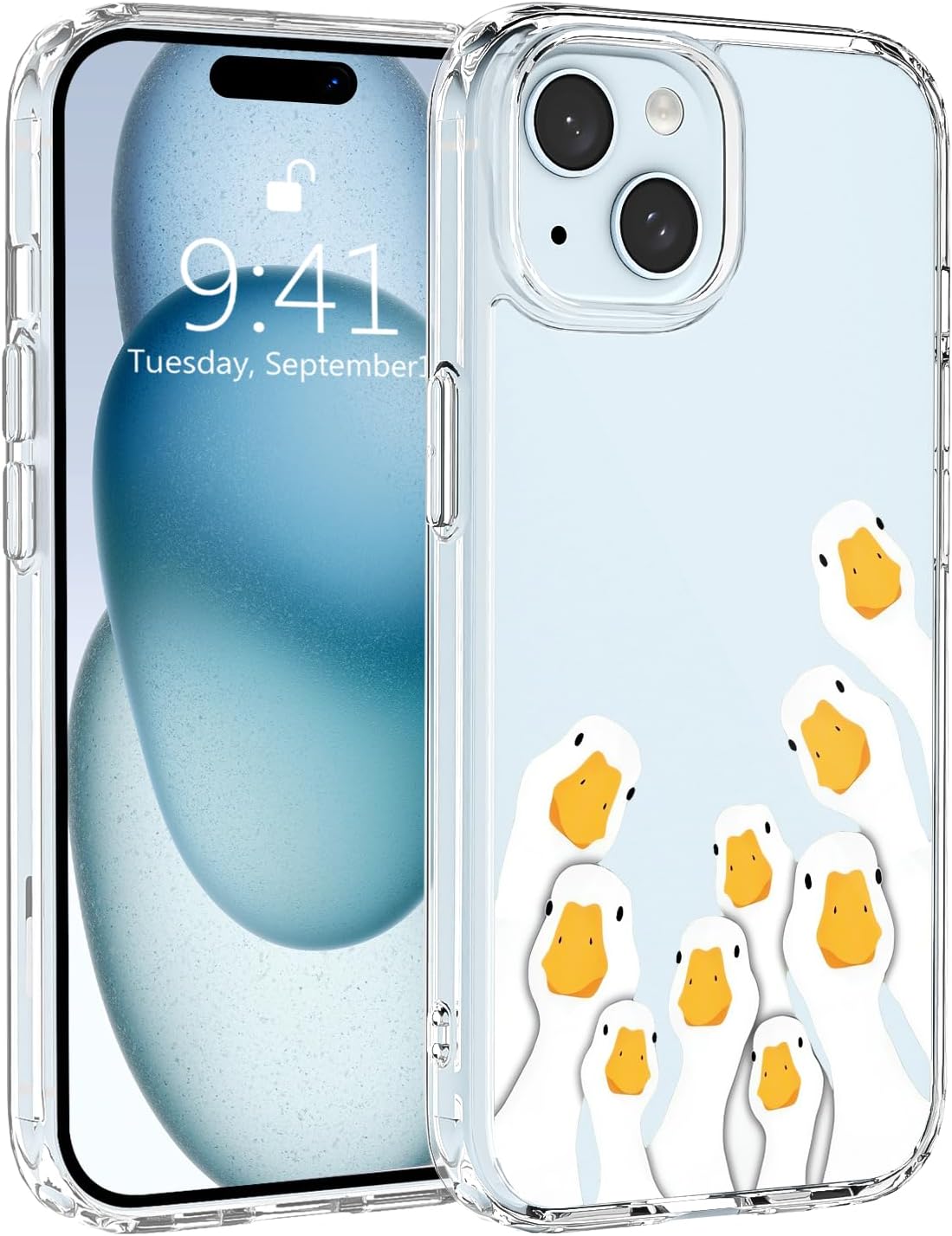 JOYLAND Funny Goose Case for iPhone 15 Cartoon Animal Cute Design Clear Cell Phone Case Acrylic Hard Back Slim Cover Shockproof Protective Cover for iPhone 15 6.1 Inch