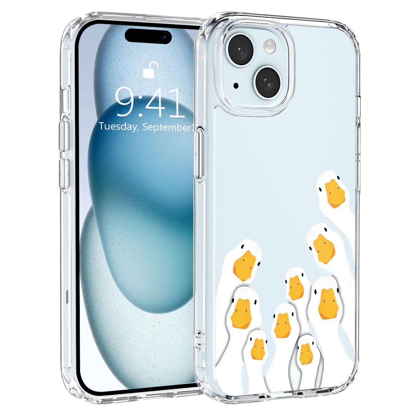 JOYLAND Funny Goose Case for iPhone 15 Cartoon Animal Cute Design Clear Cell Phone Case Acrylic Hard Back Slim Cover Shockproof Protective Cover for iPhone 15 6.1 Inch