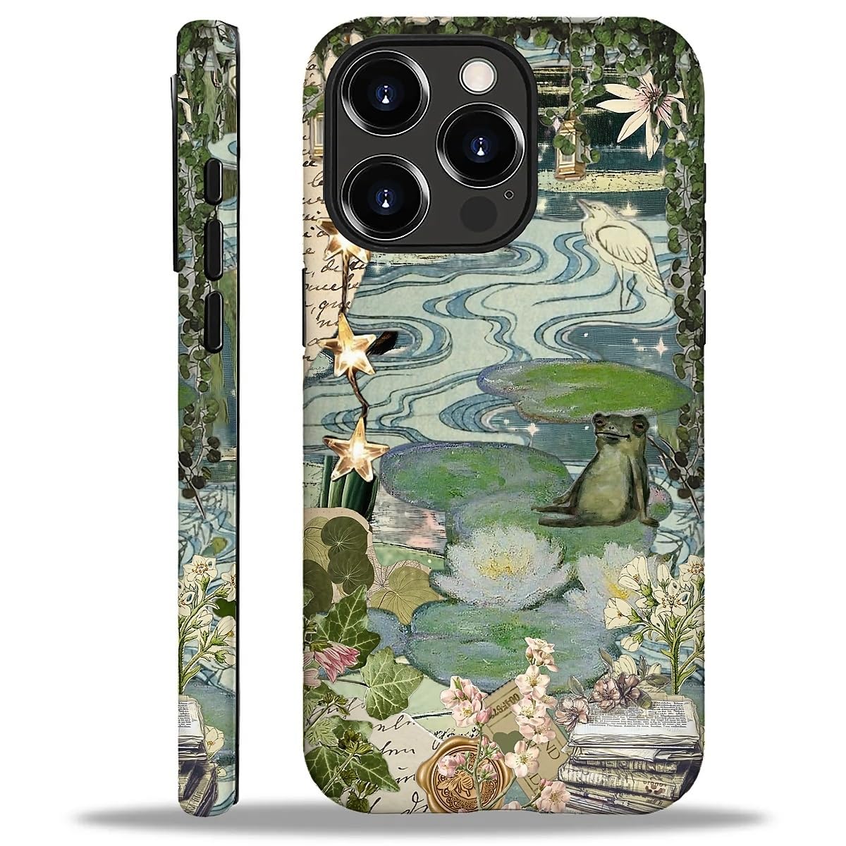 Case for iPhone 16 Pro Max,Aesthetic Frog Pond Splice Exquisitely Pattern Double Protective Phone Cover Cases Soft Silicone for iPhone 16 Pro Max