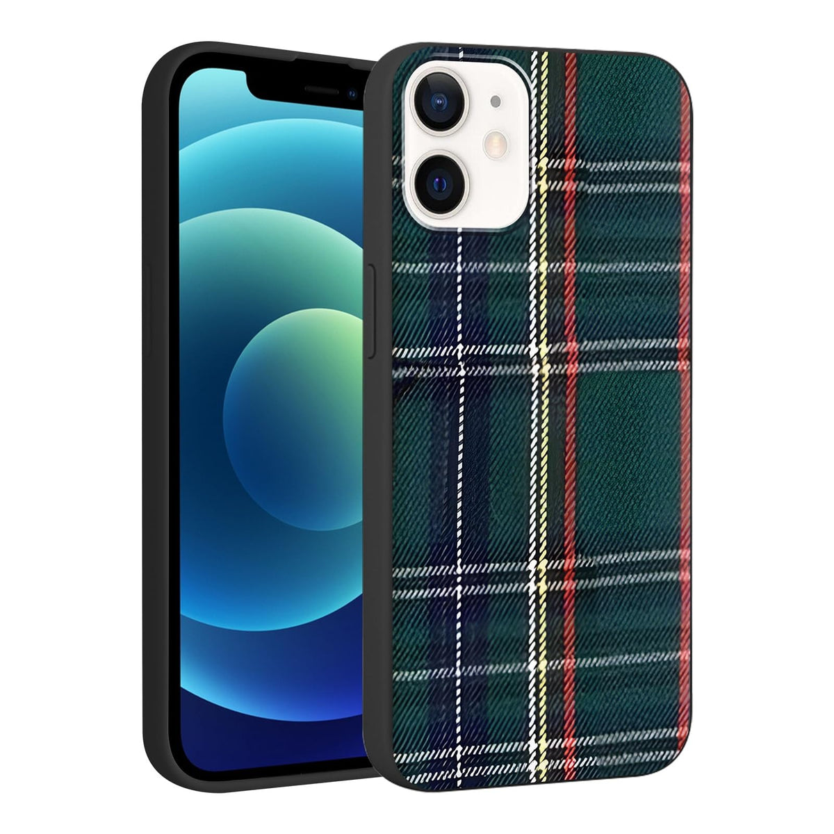 Merry Christmas Plaid Checkered Phone Case for iPhone 11 6.1", Cute Xmas Case Red Grey Scottish Tartan Grid Stripe Pattern Design Cover Shockproof Soft Silicone Protective Funda for Girl Women