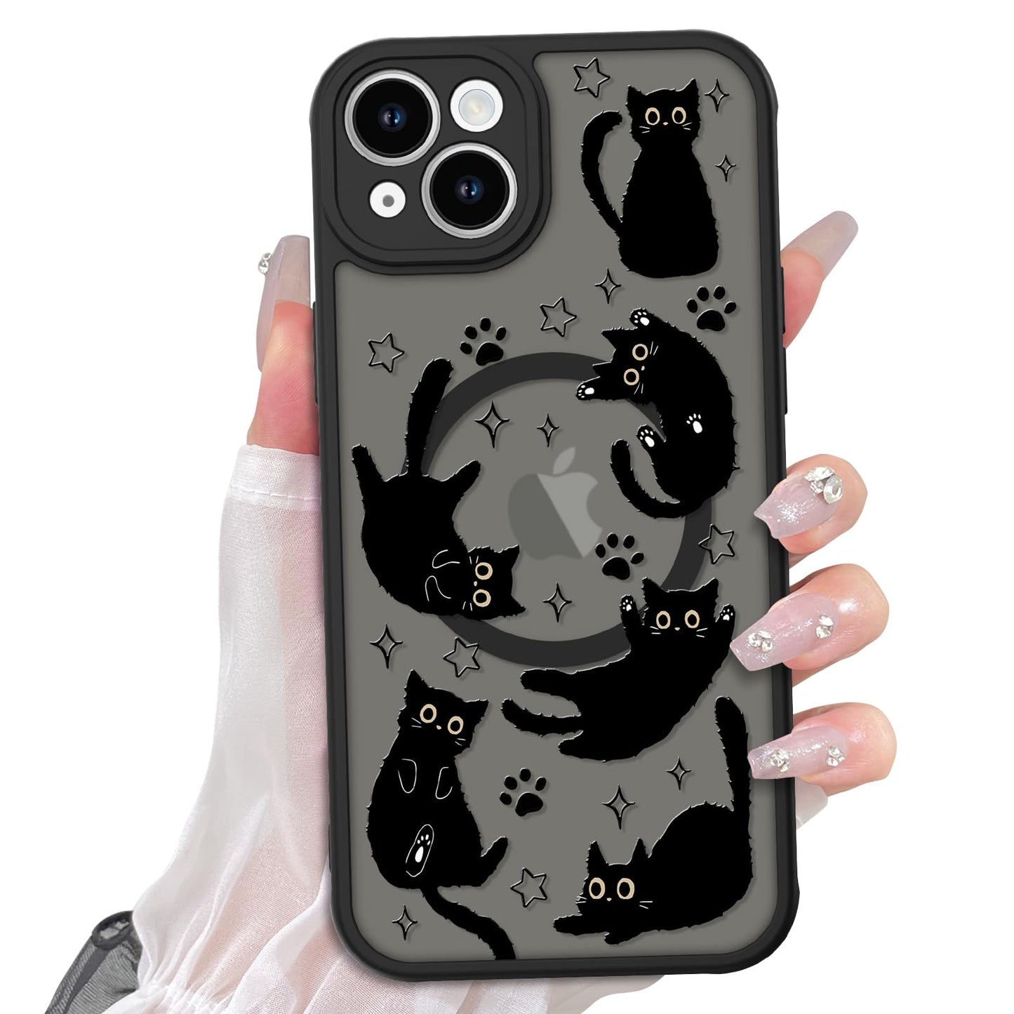 Cute Magnetic Case for iPhone 14 Case, Black Cats Pattern | Compatible with MagSafe, Soft Bumper Hard Back Kawaii Animal Aesthetic Protective Phone Cover Design for Women Girls Boys
