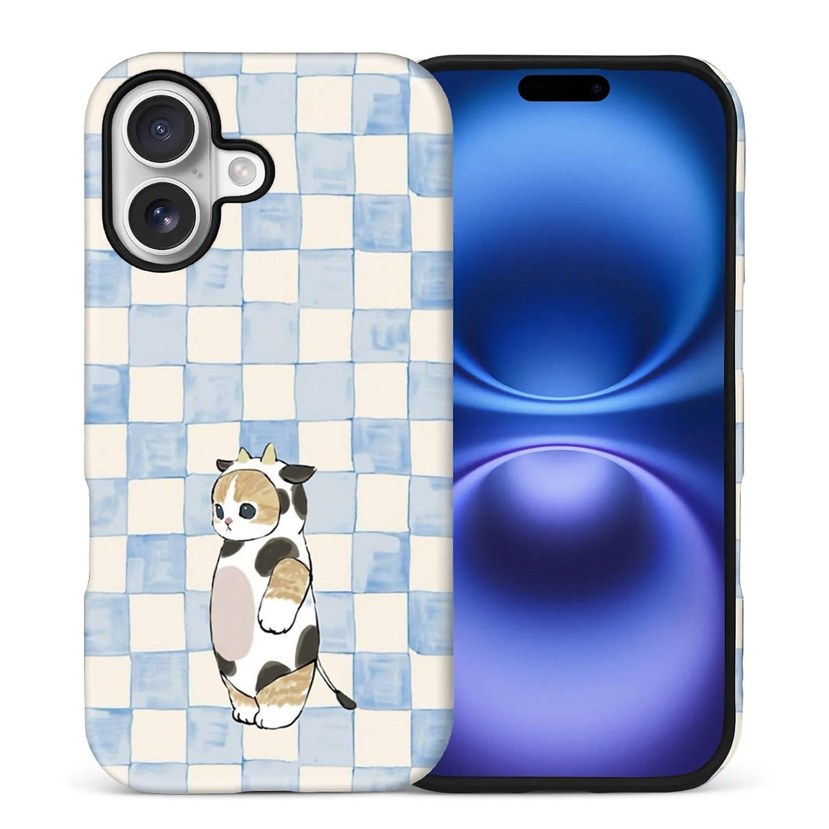 for iPhone 13/14 Case,Hybrid 2-Layer Hard Shell + Silicone Protective Case -Resistant Shockproof- A Naughty Cat with Blue Stripes Eating Fish