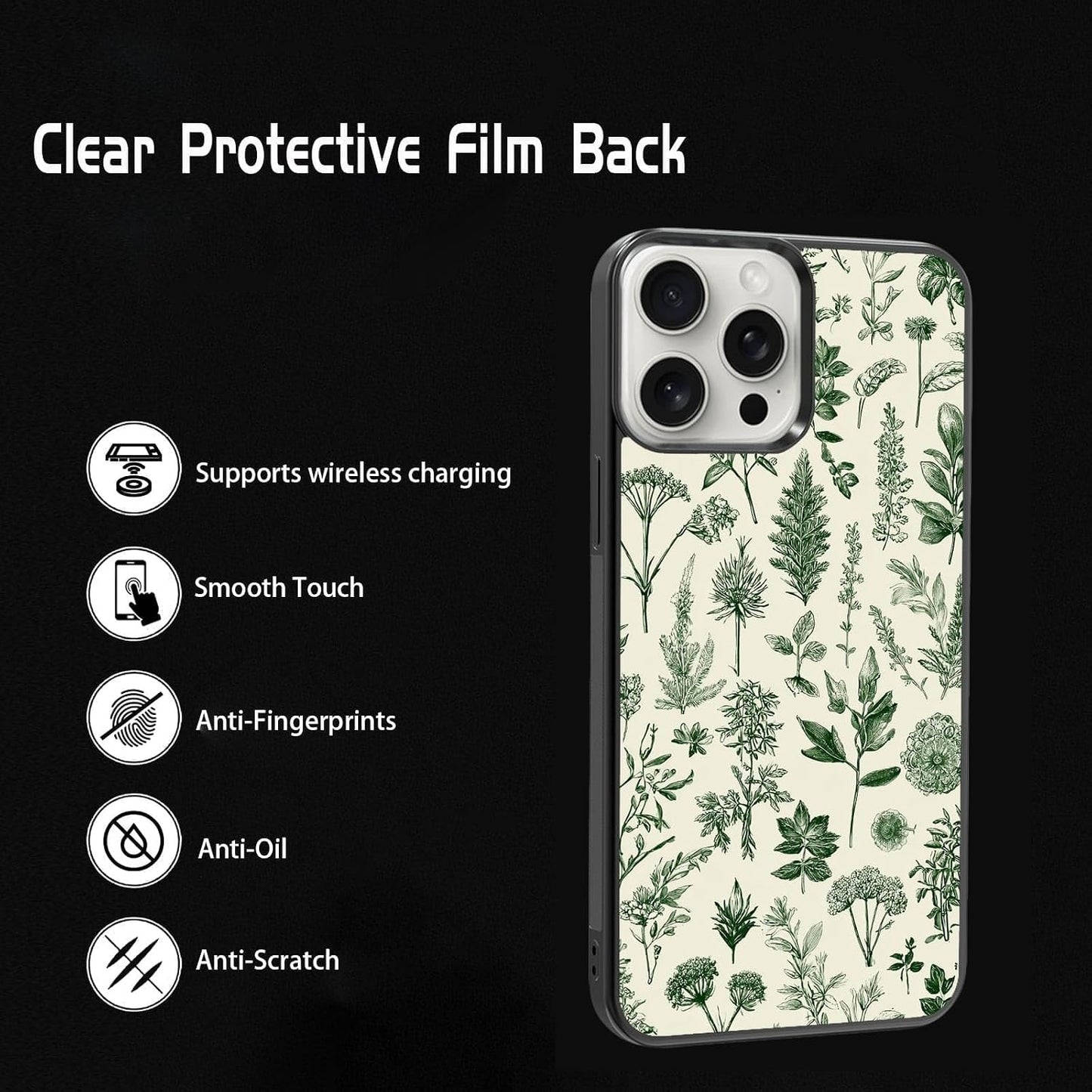 Vintage Green Herb Botanical Leaf Sketch Nature Phone Case, Shockproof Protective Cover for iPhone 11 12 13 14 15 16 17 Pro Max Plus Mini XR 7 8 SE