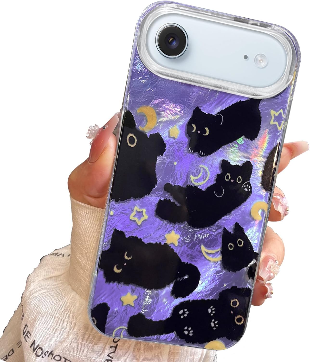 Compact Case for iPhone 15 Black cat Design,Cute Trendy Soft Slim TPU Shockproof Protective Bumper Phone Cases Cover for Women Girls Aesthetic Glitter Shiny Adorable