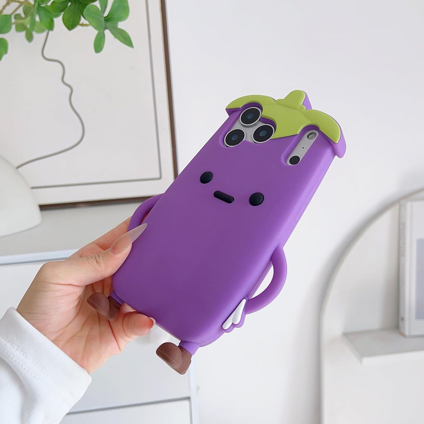 3D Eggplant Case,Cartoon Cute Kawaii Lovely Character Eggplant Man Shape Kids Teens Girls Women Soft Silicone Case for iPhone 17 Pro Max 6.9 inch 2025