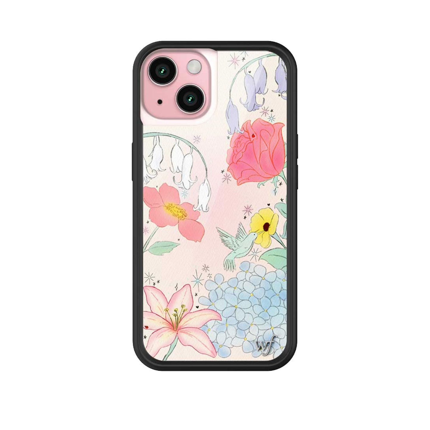 Wildflower Cases - Compatible with iPhone 15 | Protective Black Bumper, 6.5ft Drop Test Certified, Women Owned Small Business | Nature Floral Aesthetic Trendy Cute | Hummingbird