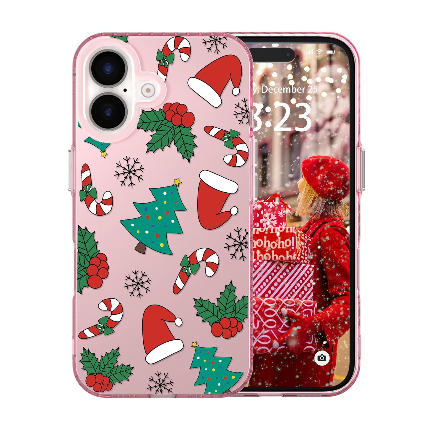for iPhone 16 Plus Christmas Case Cute - Gingerbread Man/Pink | Gingerbread Man Tree Girly Women Girls Kids Snowflakes Candy Winter Holiday Festival Gifts Trendy Glossy Protective Cover
