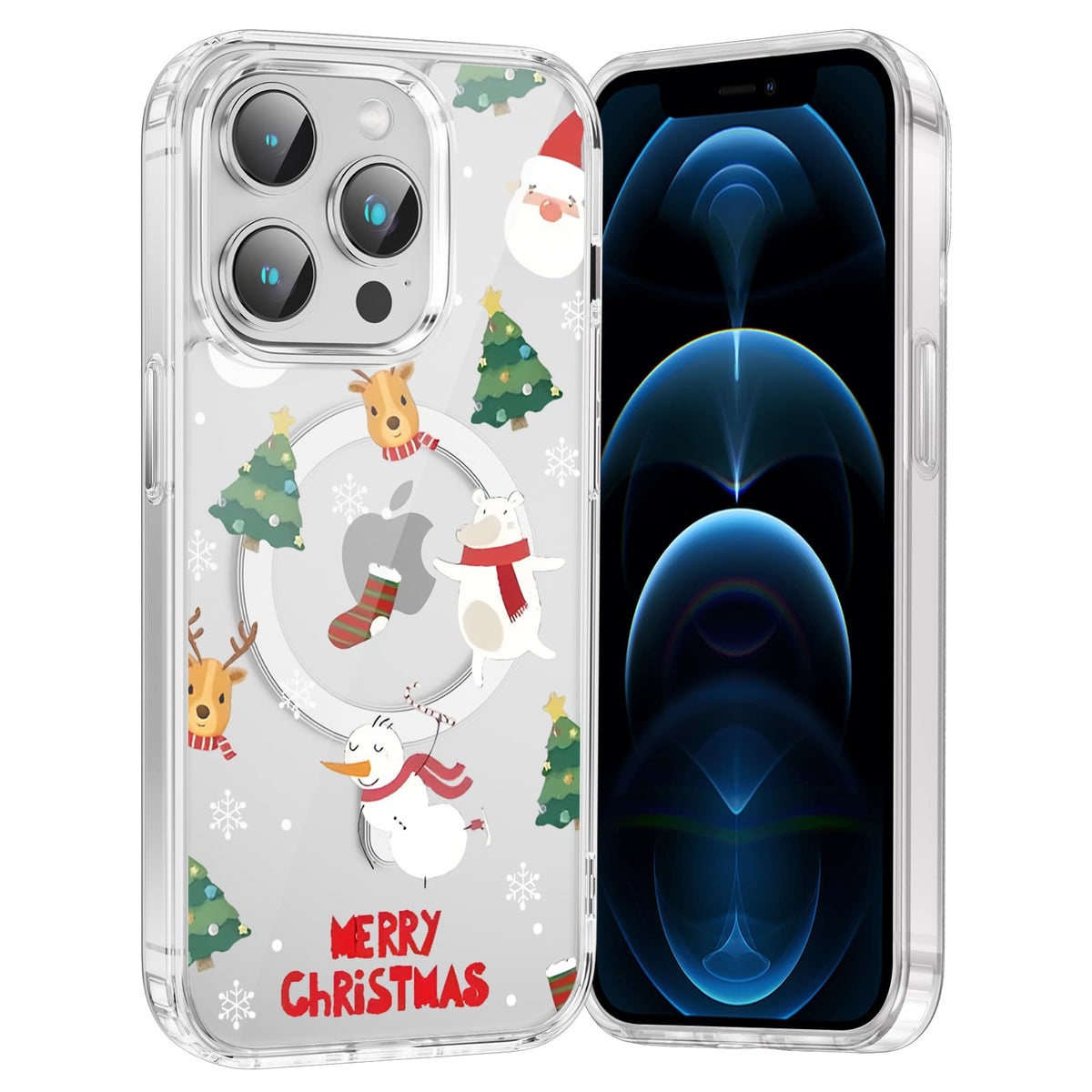 Merry Christmas Snowflake Phone Case for iPhone 13 / iPhone 14 Xmas Clear Magnetic Case 6.1", Compatible with Magsafe, Cute Winter Pattern Design Cover Shockproof Soft TPU Funda for Girl Women