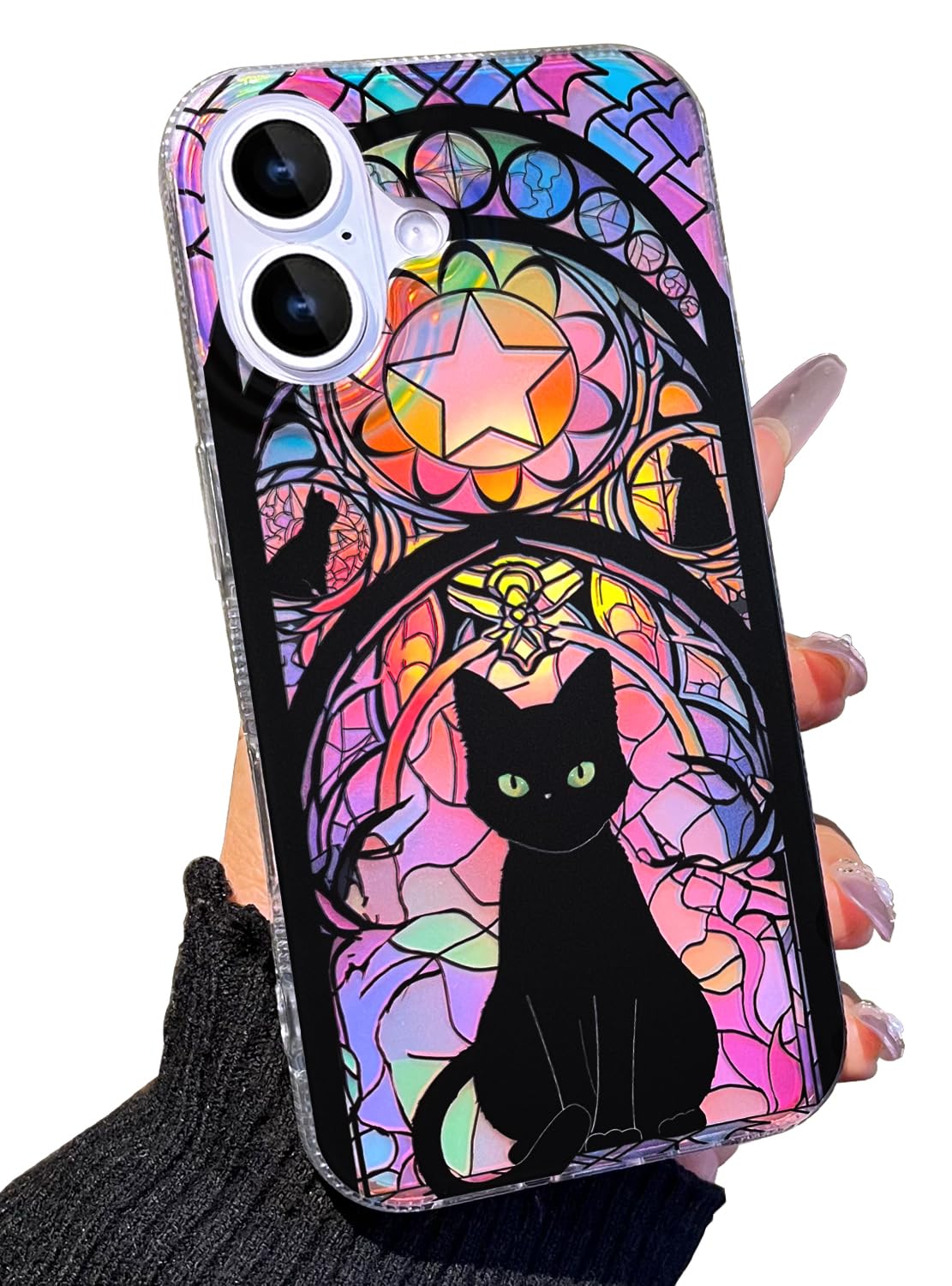 Compact Case for iPhone 15 Black cat Design,Cute Trendy Soft Slim TPU Shockproof Protective Bumper Phone Cases Cover for Women Girls Aesthetic Glitter Shiny Adorable