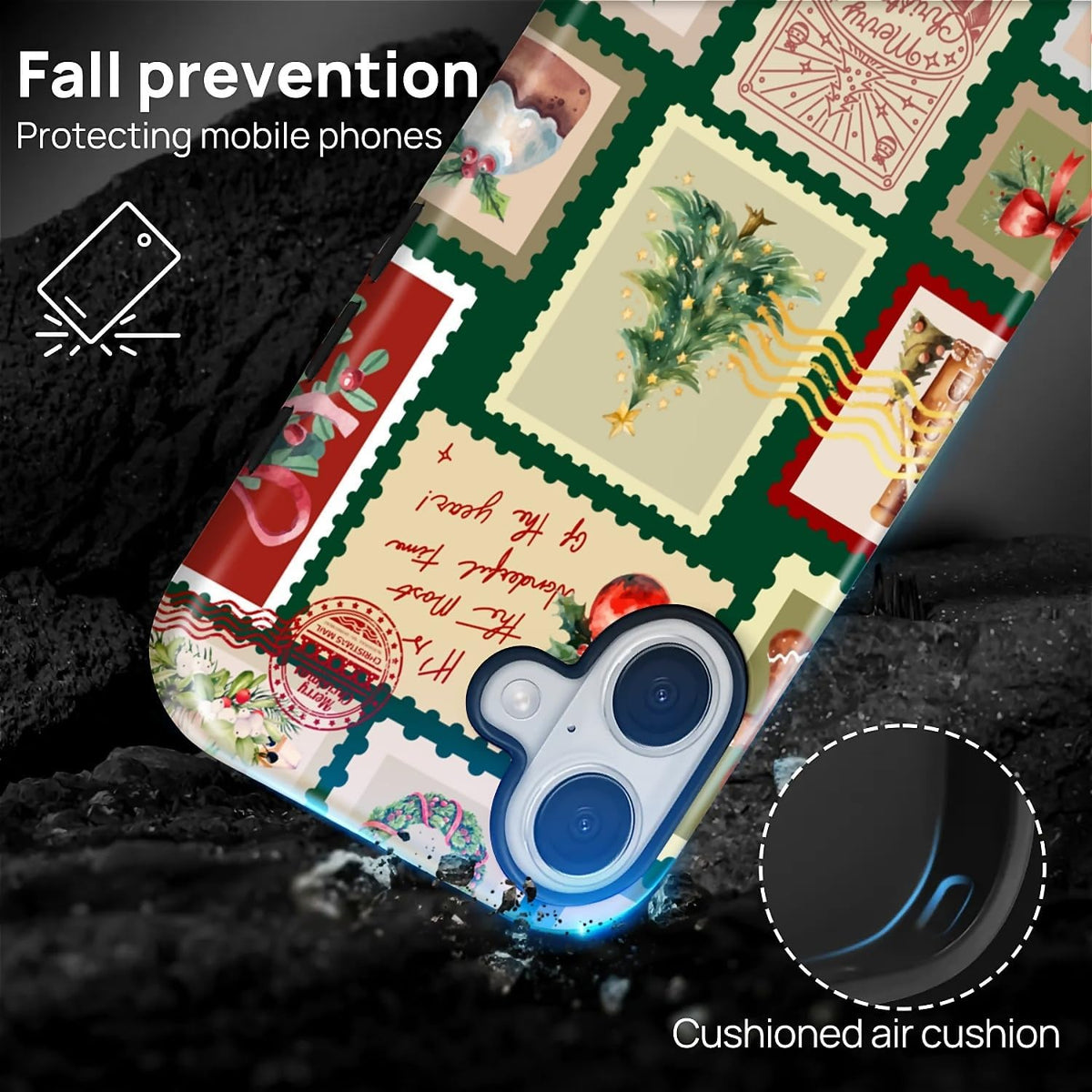 Case for iPhone 17,Drop Protection Hybrid 2-Layer Hard Phone Cover-Vintage Christmas Stamps Collage