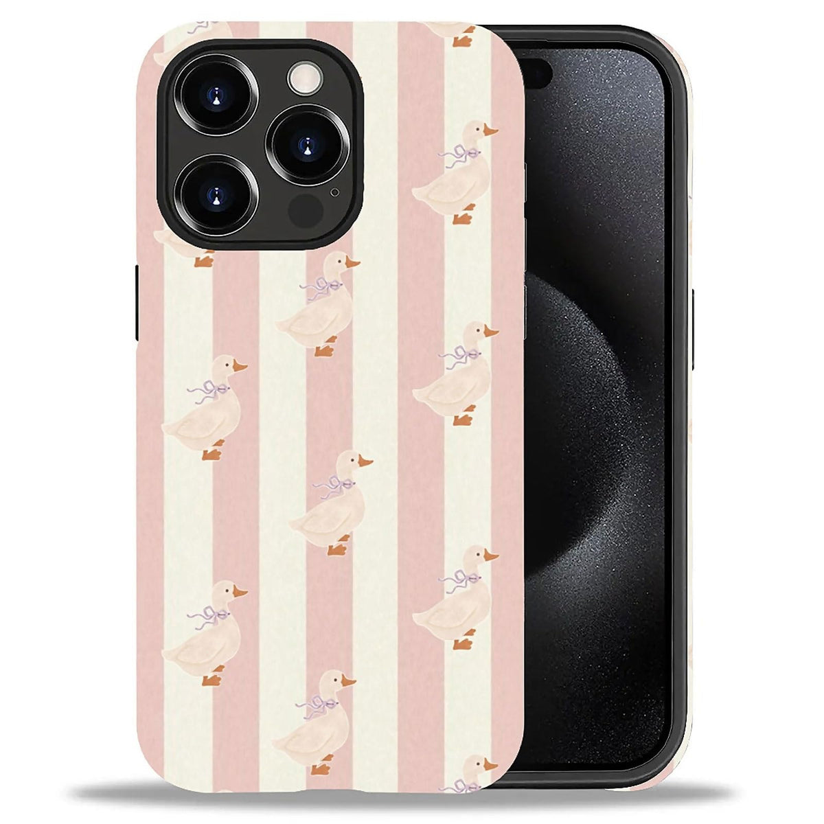 Case Compatible with iPhone 17, Girl Hybrid 2-Layer Hard Shell + Silicone Protective Case -Scratch-Resistant Shockproof - Colorful Stripes A Monkey Eating Ice Cream