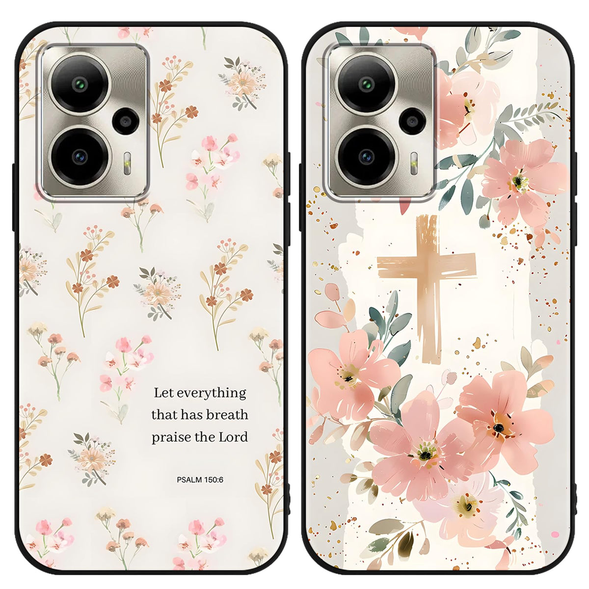 2 Pack Cartoon Floral Phone Case for Gabb Phone 4 6.1",Cute Kawaii Flower Collage Pattern Cases Aesthetic Design,Black TPU Bumper Protective Cover for Girls Women