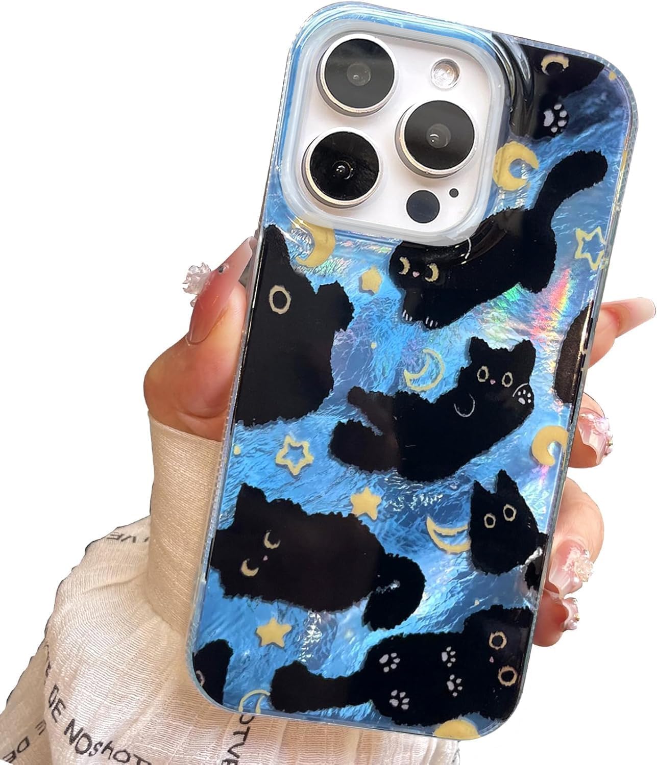 Compact Case for iPhone 15 Black cat Design,Cute Trendy Soft Slim TPU Shockproof Protective Bumper Phone Cases Cover for Women Girls Aesthetic Glitter Shiny Adorable