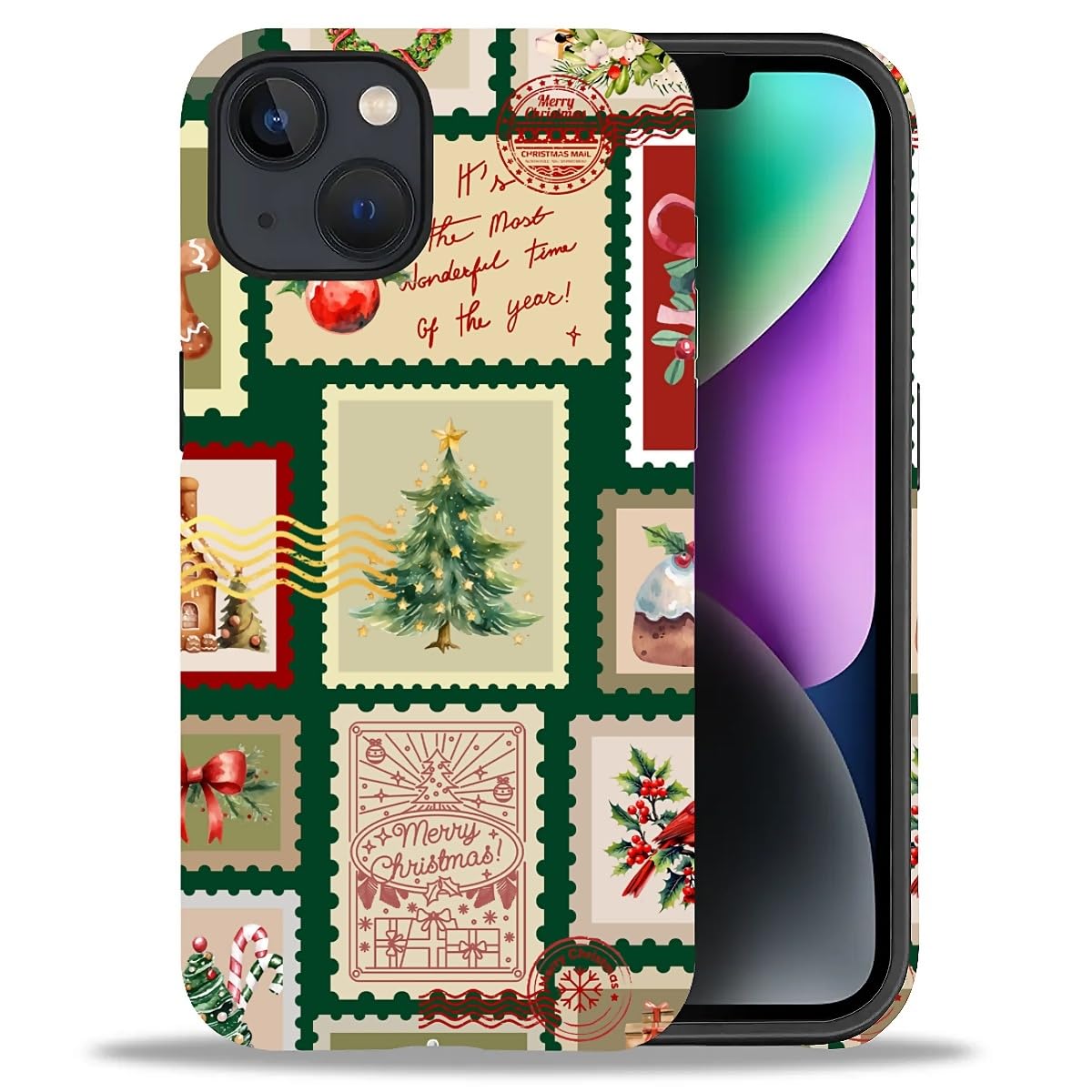 Case for iPhone 17,Drop Protection Hybrid 2-Layer Hard Phone Cover-Vintage Christmas Stamps Collage