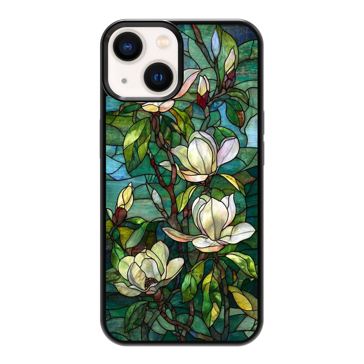 Dark Botanical Wildflower Forest Green Leaf White Blossom Nature Art Phone Case, Shockproof Protective Cover for iPhone 11 12 13 14 15 16 17 Pro Max Plus Mini XR 7 8 SE