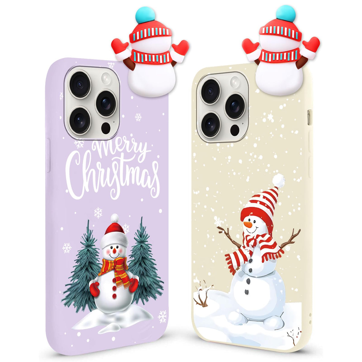 2 Pack Cute Christmas Case for iPhone 13/14",Red 3D Doll Snowman Elk Merry Christmas Pattern Soft Silicone TPU Pretty Flexible Protective Funda for Kid Girls Women
