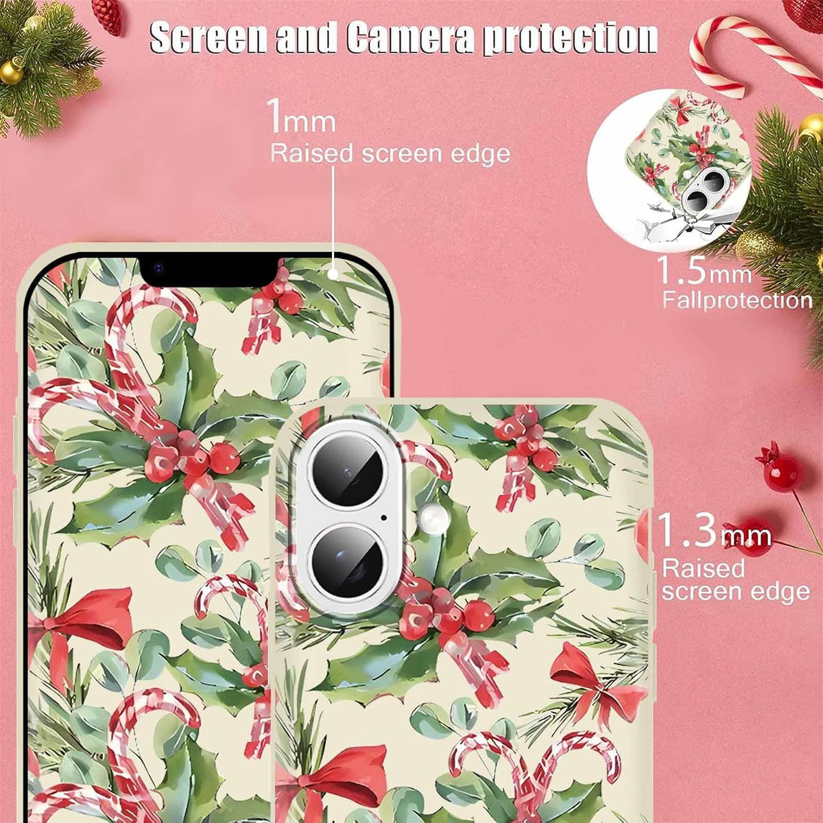 2 Pack Merry Christmas Phone Case for iPhone 16 6.1", Cute Xmas Christmas Tree Pattern Case with Candy Design Christmas Decorations Gifts Shockproof Soft Silicone Cover for Girl Women