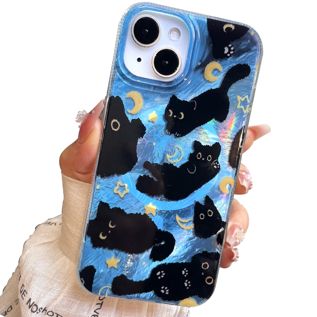 Compact Case for iPhone 15 Black cat Design,Cute Trendy Soft Slim TPU Shockproof Protective Bumper Phone Cases Cover for Women Girls Aesthetic Glitter Shiny Adorable