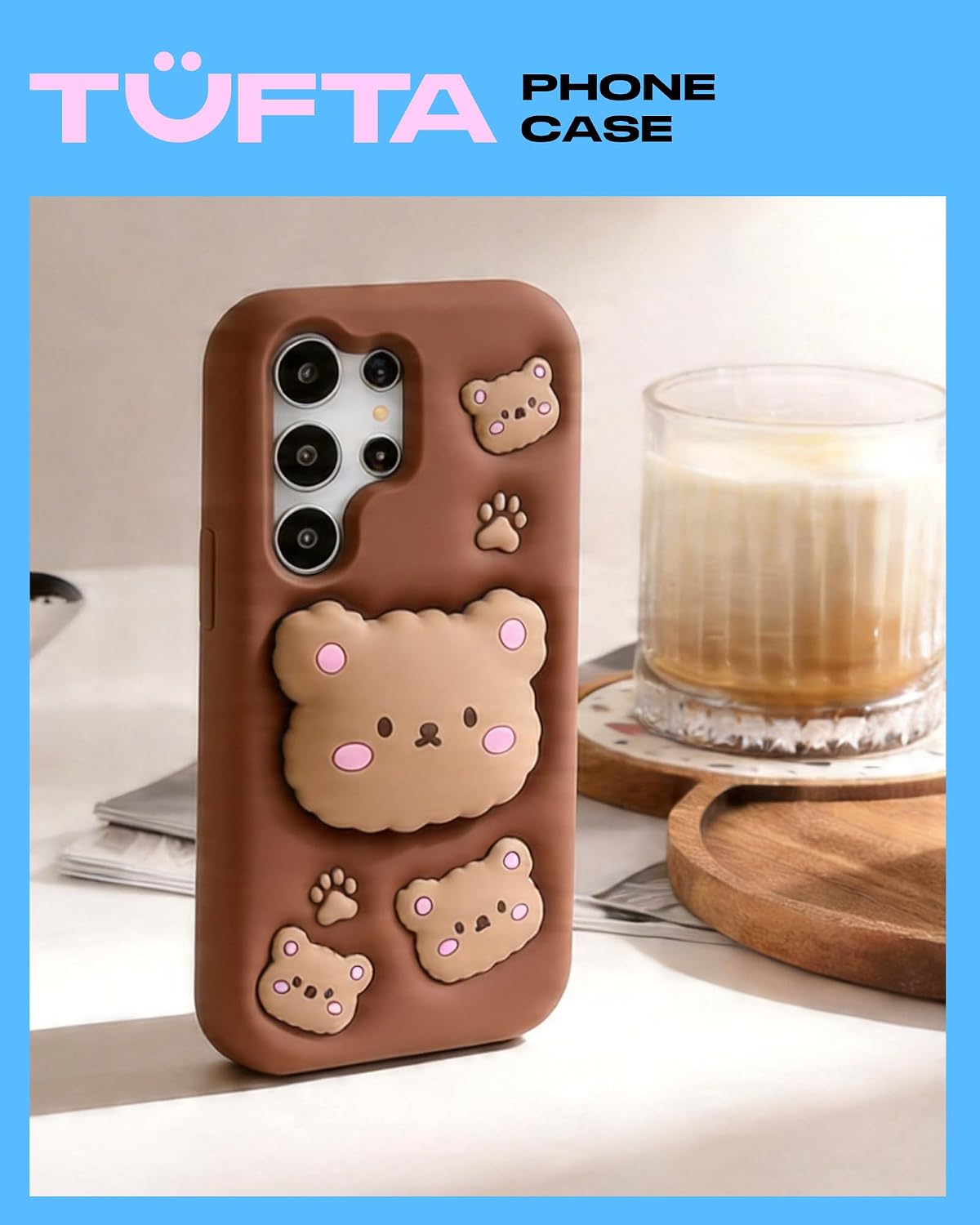 Kawaii 3D Teddy Bear Pop-Up Stand and Grip Phone Case for Samsung Galaxy S25 Ultra, Cute Cartoon Animal Phone Cover for Girls, Boys, Kids, Teens, and Womens