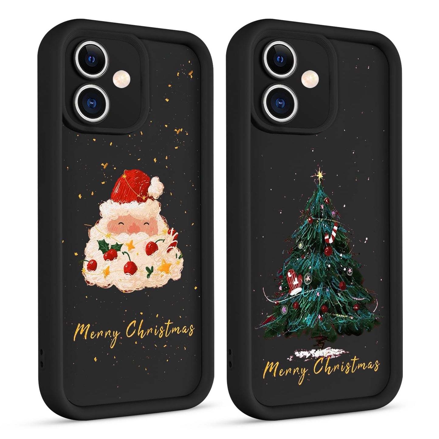 2 Pack Christmas Phone Case for iPhone 12 6.1", Cute Cover with Red Xmas Tree Candy Snowflake Pattern Full Camera Lens Shockproof Soft Silicone Cover for Girl Women