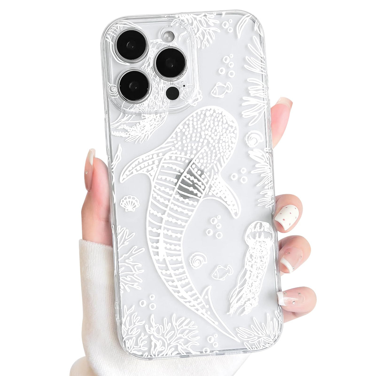 NITITOP Compatible with iPhone 16 Case Clear Sea - White Turtle | Cute, Shell whale ocean animal, For women men girls boys, Slim, Soft TPU, Shockproof