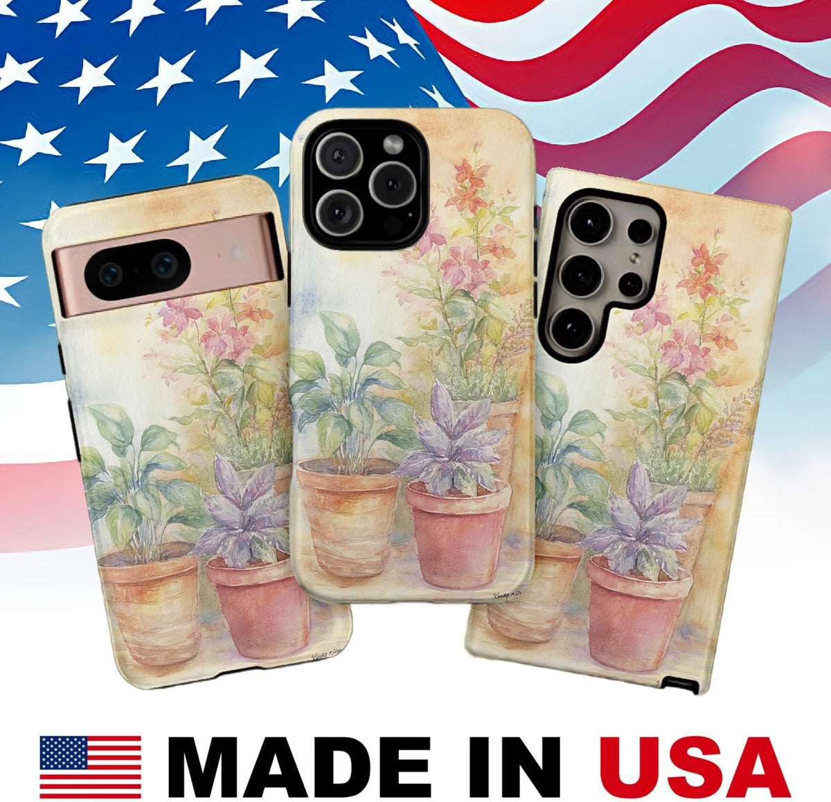 Raindrops Potted Plants Phone Case Compatible with iPhone 16 15 14 13 12 Compatible with Samsung Galaxy S25 S24 S21 Ultra FE S22 Dual Layer Sturdy Shockproof Full Protection
