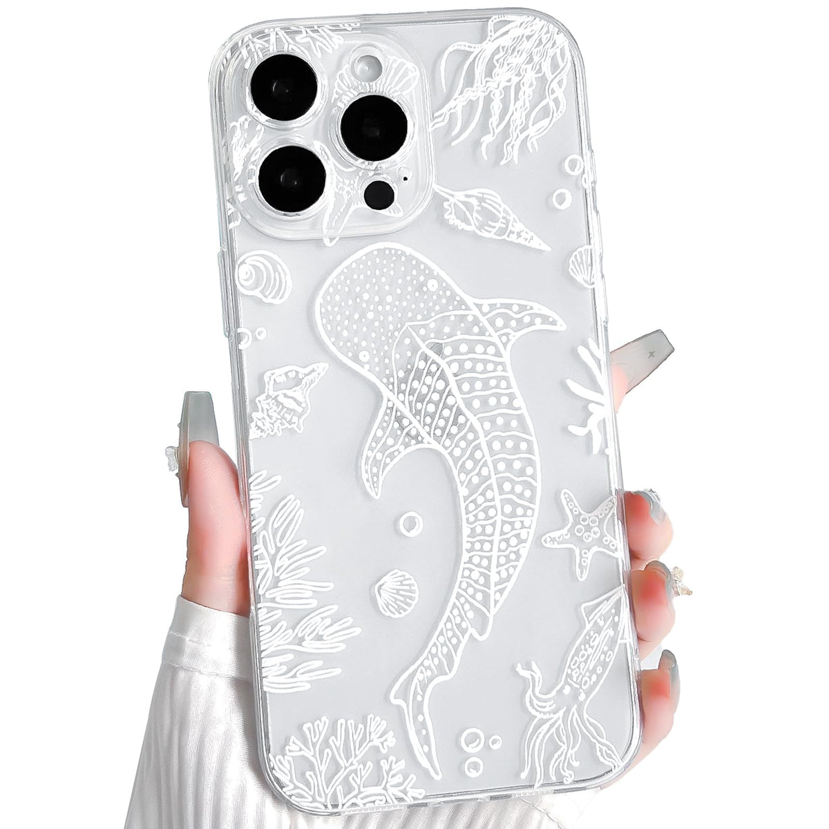 NITITOP Compatible with iPhone 16 Case Clear Sea - White Turtle | Cute, Shell whale ocean animal, For women men girls boys, Slim, Soft TPU, Shockproof