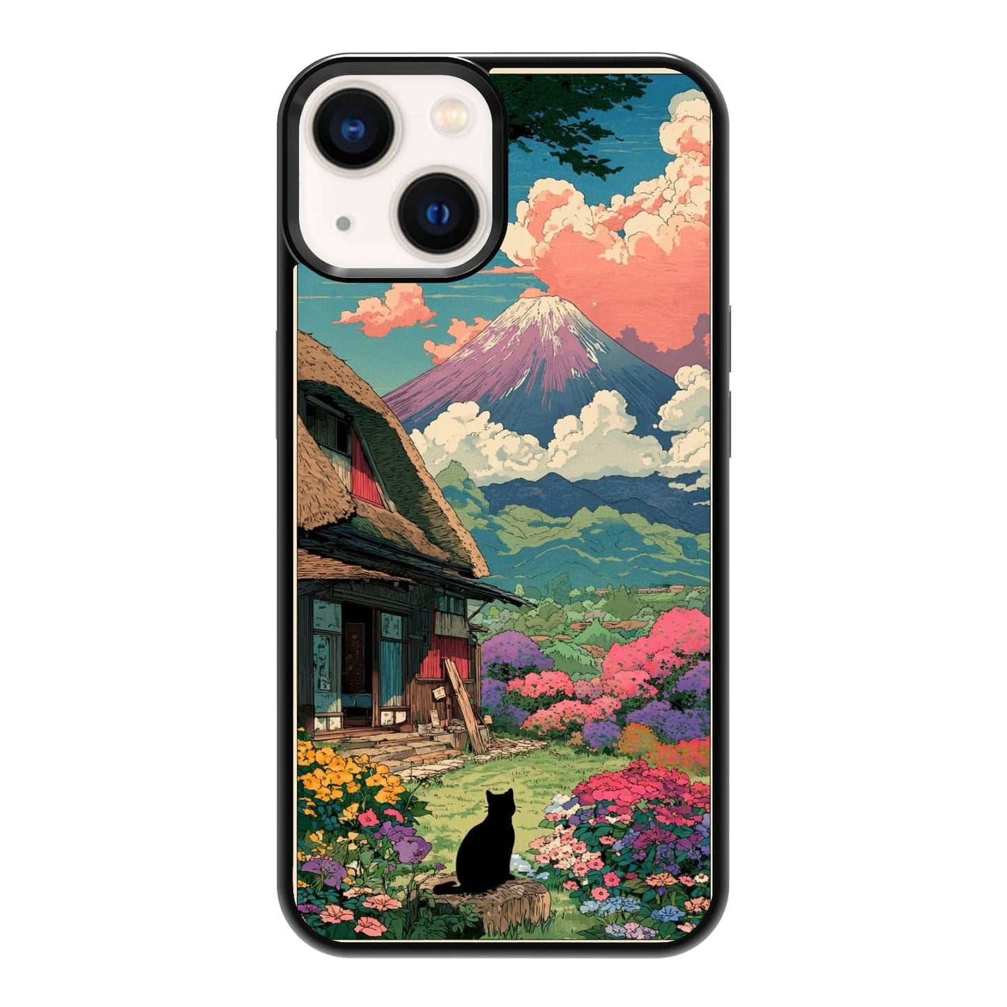 Lush Tropical Monstera Leaves Black Cat Botanical Art Phone Case, Shockproof Protective Cover for iPhone 11 12 13 14 15 16 17 Pro Max Plus Mini XR 7 8 SE