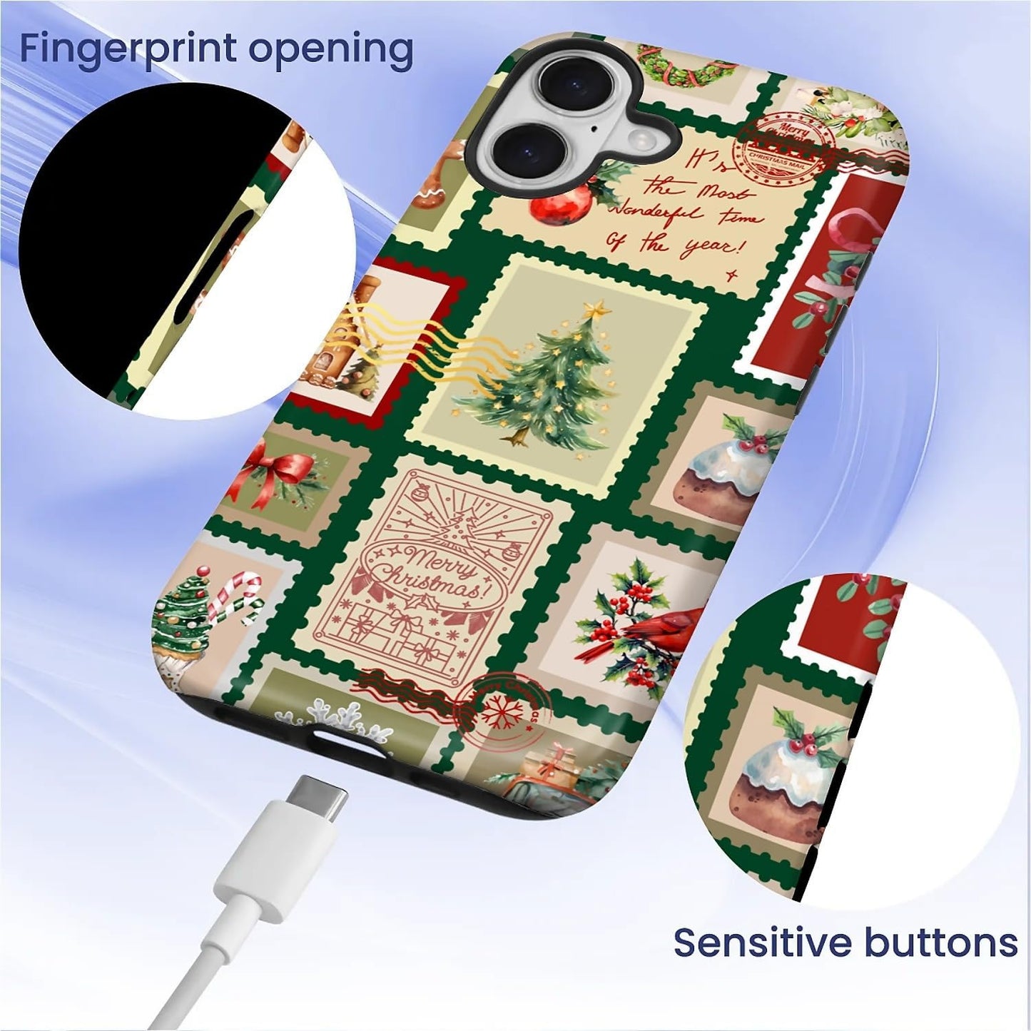 Case for iPhone 17,Drop Protection Hybrid 2-Layer Hard Phone Cover-Vintage Christmas Stamps Collage