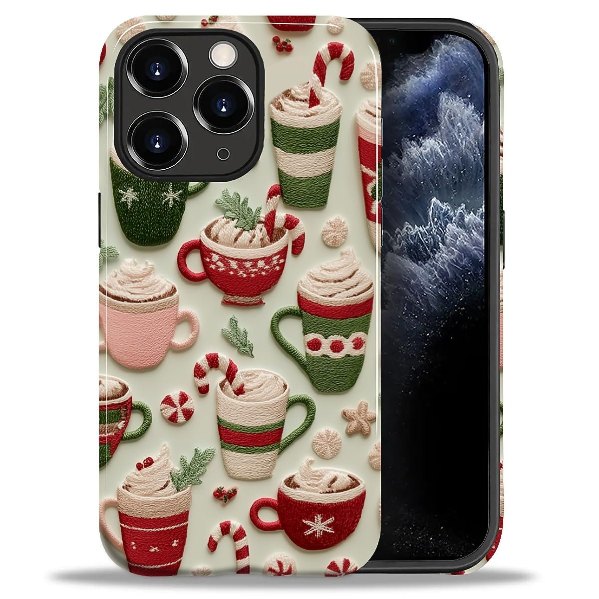 DAIZAG Case for iPhone 13 iPhone 14, Christmas Coffee Snowflake Cane Full-Body Design Hybrid Dual Protection Soft TPU + Hard PC, Shockproof Scratch-Resistant Protective Cover Phone Case for Men Women