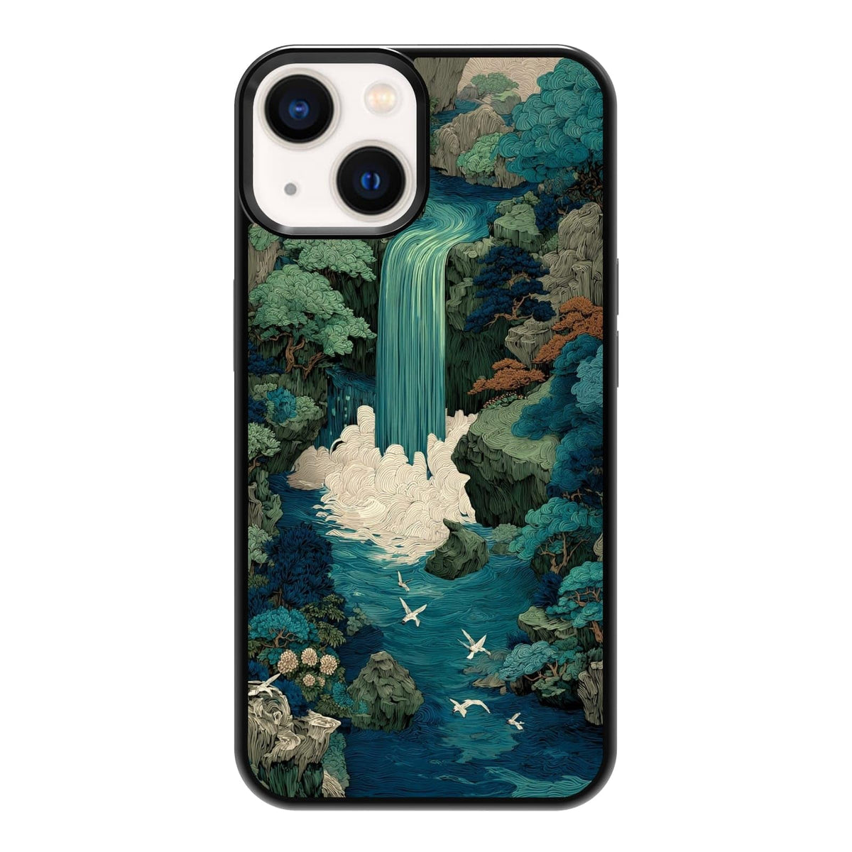 Nature Stained Glass Green Forest Tree Sunlight Phone Case, Shockproof Protective Cover for iPhone 11 12 13 14 15 16 17 Pro Max Plus Mini XR 7 8 SE