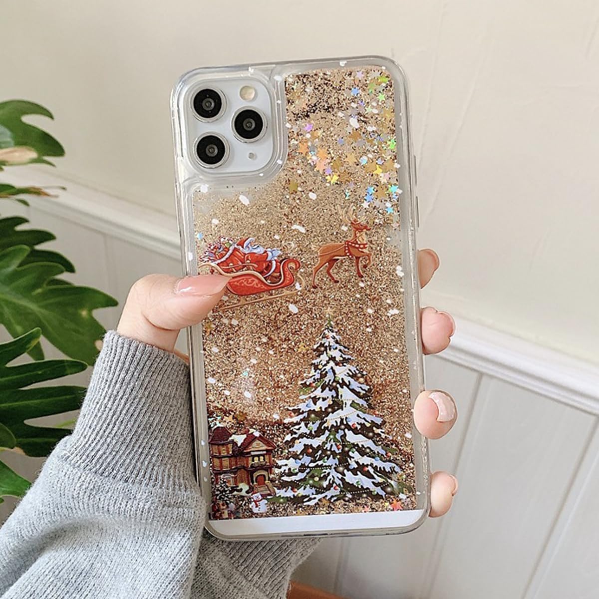 Glitter Christmas Case for iPhone 17 Glitter Case Christmas Tree Clear Floating Flowing Moving Bling Snowman Santa Elk Tree Women Cute Liquid Holiday Case for iPhone 17, Silver
