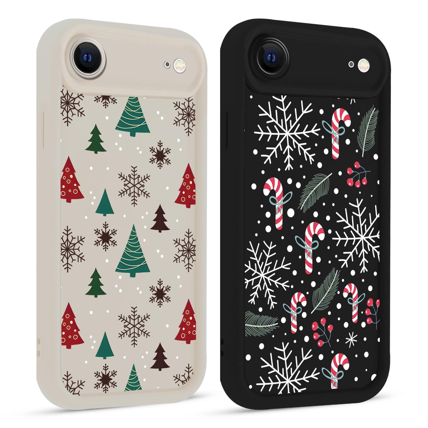2 Pack Christmas Phone Case for iPhone 12 6.1", Cute Cover with Red Xmas Tree Candy Snowflake Pattern Full Camera Lens Shockproof Soft Silicone Cover for Girl Women