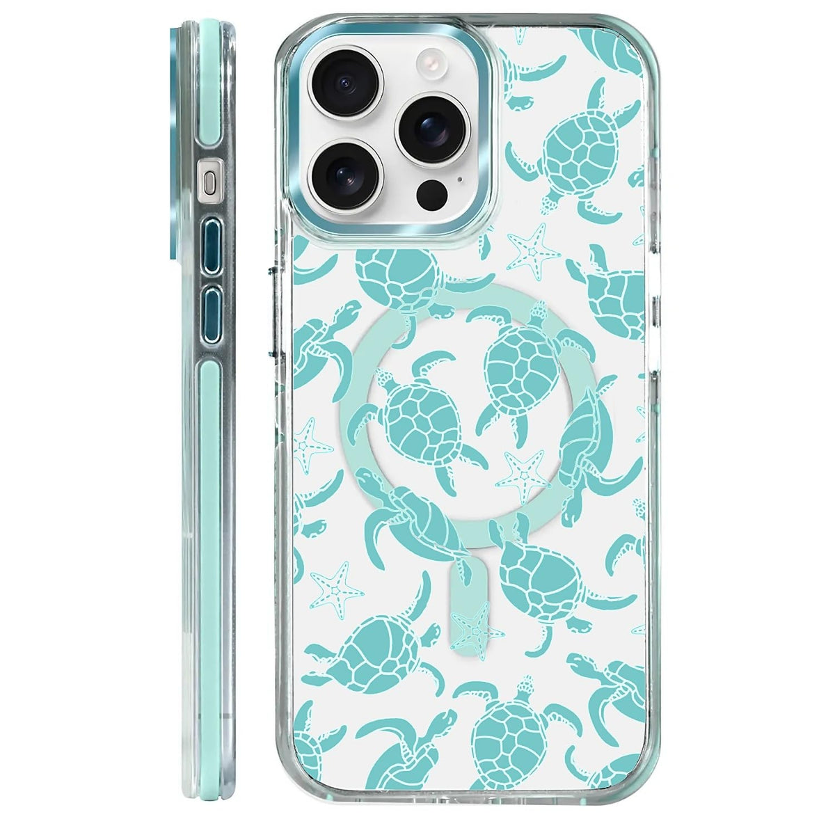 for iPhone 15 Case,Compatible with MagSafe,The Transparent TPU Silicone Protects The Phone Case from Drops, Slips and Fingerprints.Blue Ocean Whale Shark Octopus Turtle Collage
