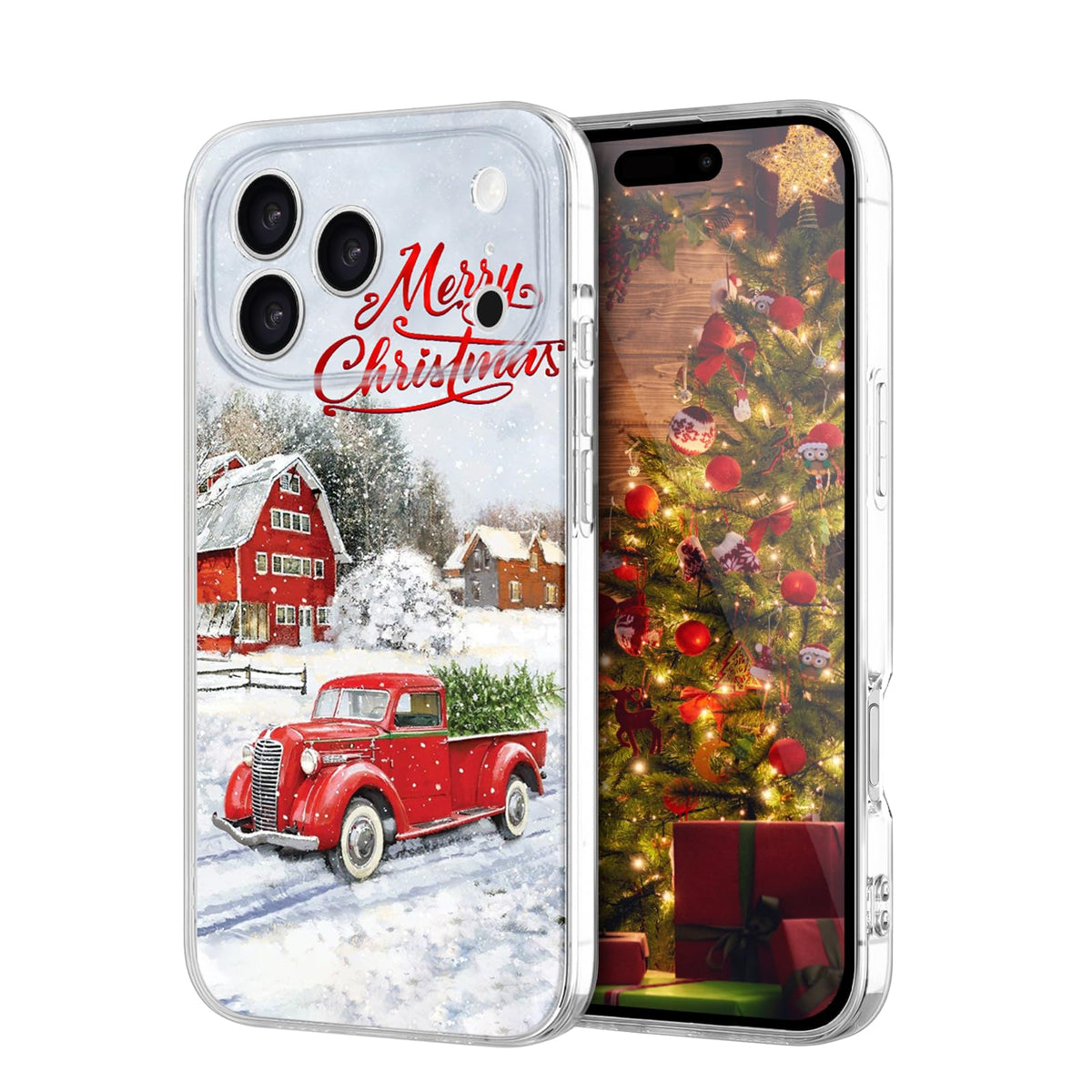 Newseego for iPhone 16 Case, Cute Red Car Pattern Merry Christmas Phone Case for Women Girls Children Anti-Yellow Soft TPU Bumper Shockproof Protective Cover for iPhone 16