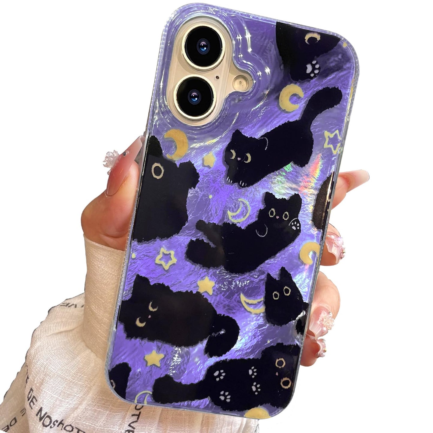 Compact Case for iPhone 15 Black cat Design,Cute Trendy Soft Slim TPU Shockproof Protective Bumper Phone Cases Cover for Women Girls Aesthetic Glitter Shiny Adorable