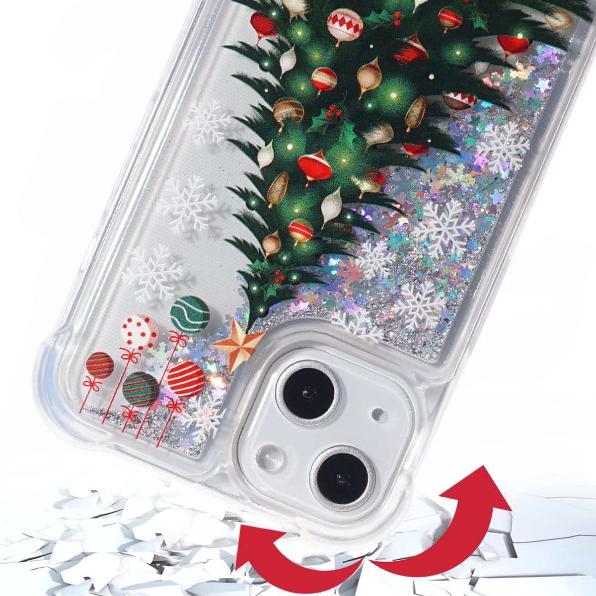 Glitter Christmas Case Compatible with iPhone 13 Glitter Case Christmas Tree Clear Soft TPU Rubber Bumper Girly Women Cute Liquid Holiday Case for iPhone 13 iPhone 14 (Christmas Tree)