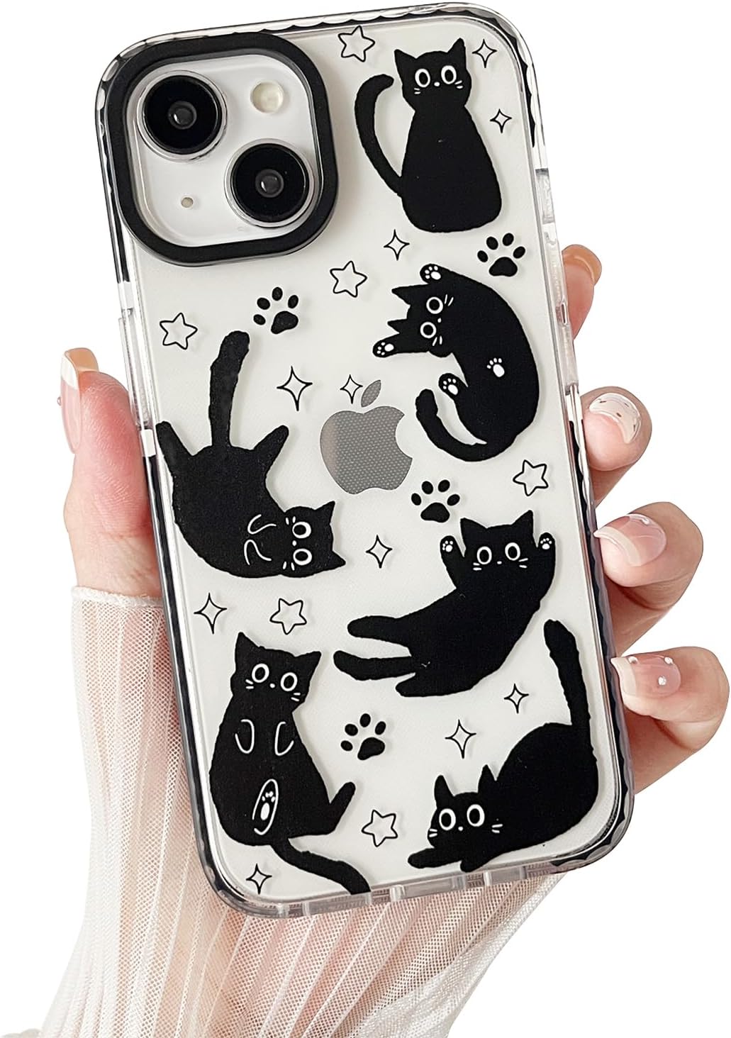 Compatible with iPhone 13 / iPhone 14 Case,Clear Cute Black Cat Pattern with Shockproof Slim Soft TPU Protective Phone Case for Women