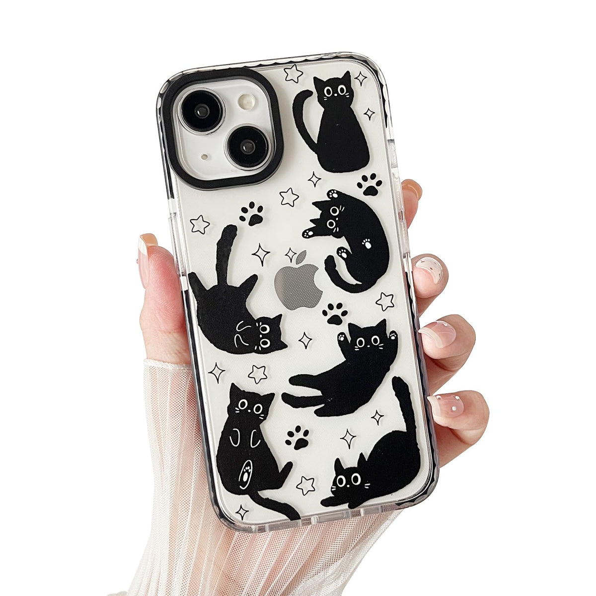 Compatible with iPhone 13 / iPhone 14 Case,Clear Cute Black Cat Pattern with Shockproof Slim Soft TPU Protective Phone Case for Women