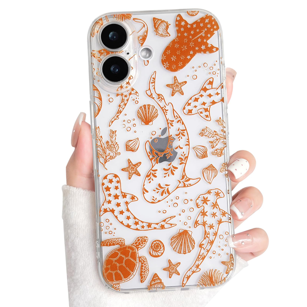 NITITOP Compatible with iPhone 15 Case Clear Sea - White Turtle | Cute, Shell whale ocean animal, For women men girls boys, Slim, Soft TPU, Shockproof