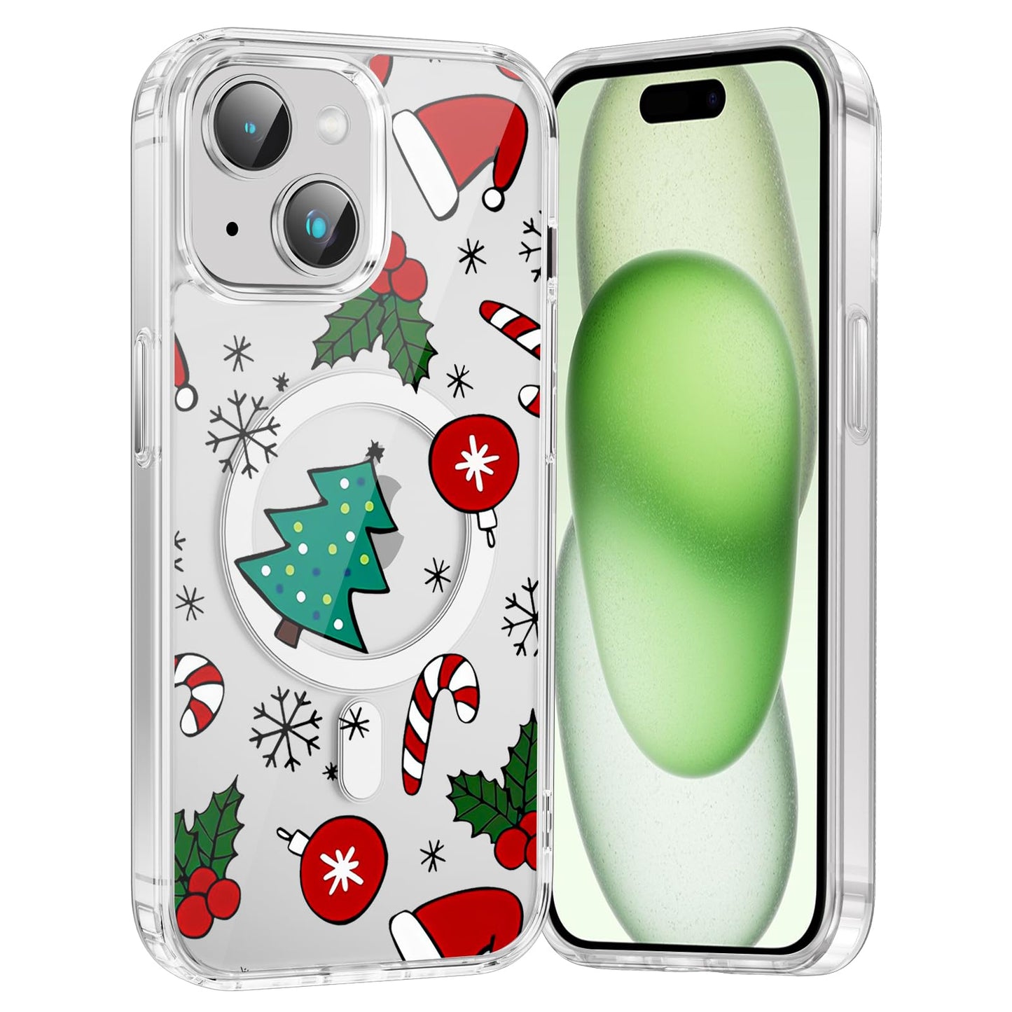 Merry Christmas Snowflake Phone Case for iPhone 13 / iPhone 14 Xmas Clear Magnetic Case 6.1", Compatible with Magsafe, Cute Winter Pattern Design Cover Shockproof Soft TPU Funda for Girl Women