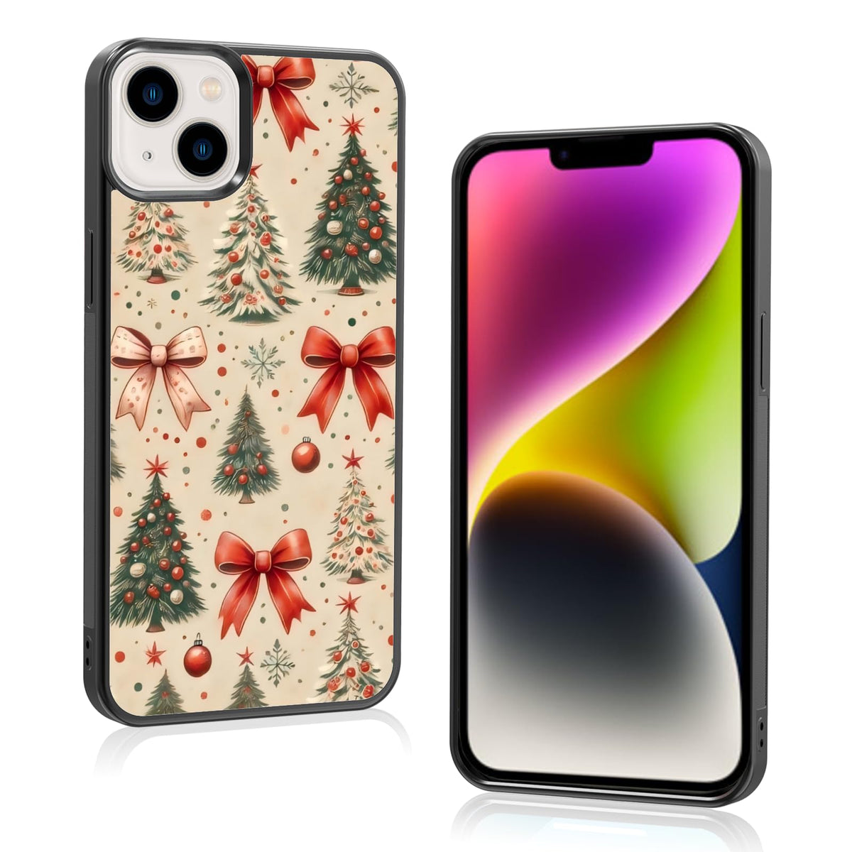 Cute Christmas Tree Bow Phone Case: Kawaii Winter Non-Slip Design Compatible with iPhone 13./14 Case for Women & Girl（14）