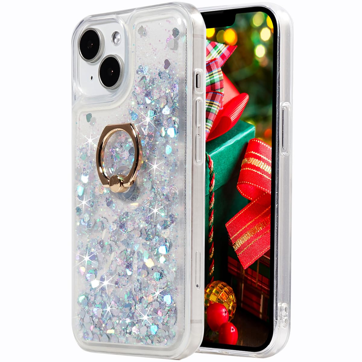 Glitter Christmas Case Compatible with iPhone 15 Glitter Case Christmas Tree Clear Soft TPU Rubber Bumper Girly Women Cute Liquid Holiday Case for iPhone 15 6.1‘’(Christmas Tree)