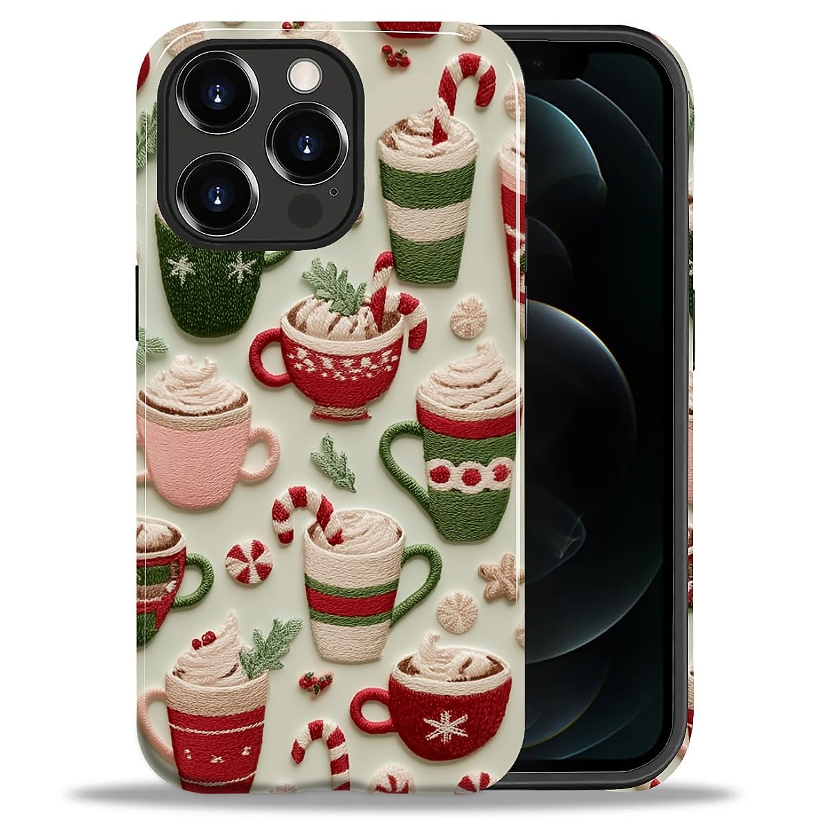DAIZAG Case for iPhone 13 iPhone 14, Christmas Coffee Snowflake Cane Full-Body Design Hybrid Dual Protection Soft TPU + Hard PC, Shockproof Scratch-Resistant Protective Cover Phone Case for Men Women