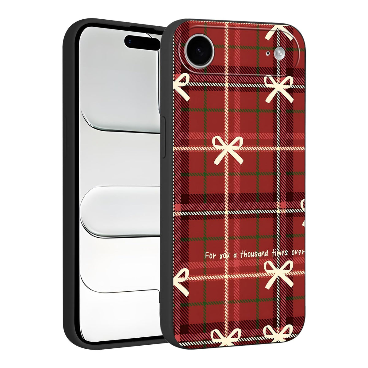 Merry Christmas Plaid Checkered Phone Case for iPhone 11 6.1", Cute Xmas Case Red Grey Scottish Tartan Grid Stripe Pattern Design Cover Shockproof Soft Silicone Protective Funda for Girl Women