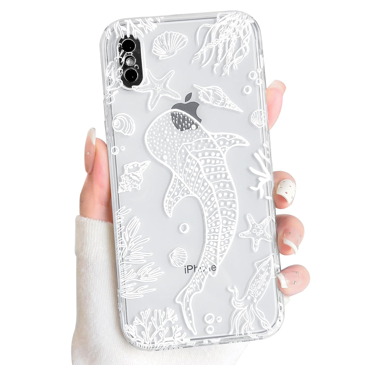 NITITOP Compatible with iPhone 15 Case Clear Sea - White Turtle | Cute, Shell whale ocean animal, For women men girls boys, Slim, Soft TPU, Shockproof