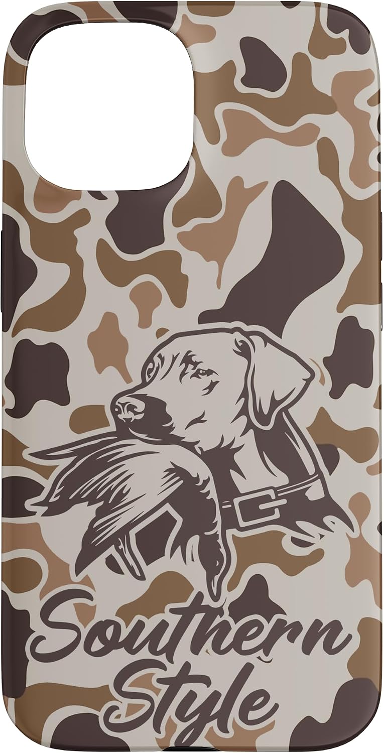 iPhone 15 Old School Camo Southern Style Duck Hunters with Dog Case