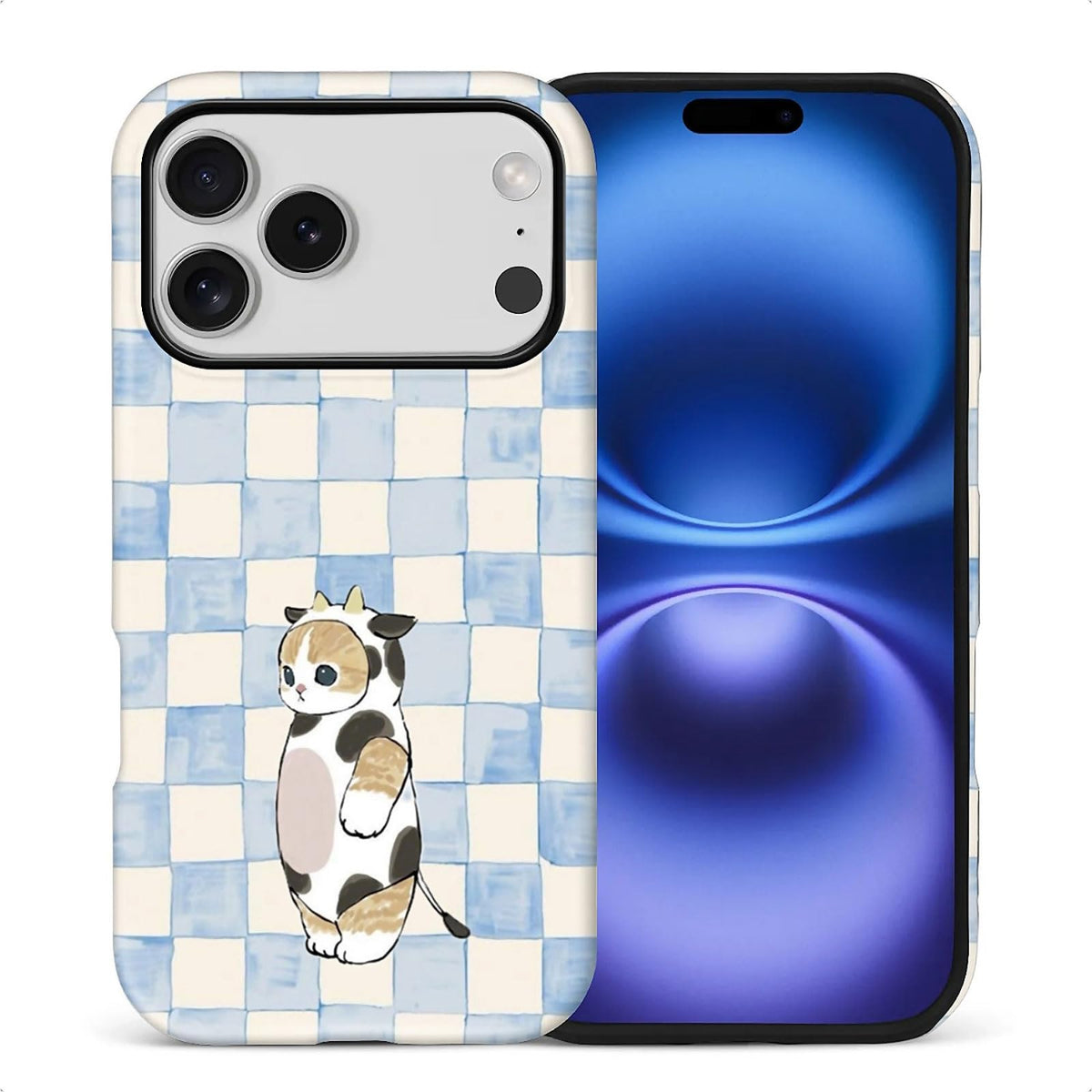 for iPhone 15 Case,Hybrid 2-Layer Hard Shell + Silicone Protective Case -Resistant Shockproof- A Naughty Cat with Blue Stripes Eating Fish