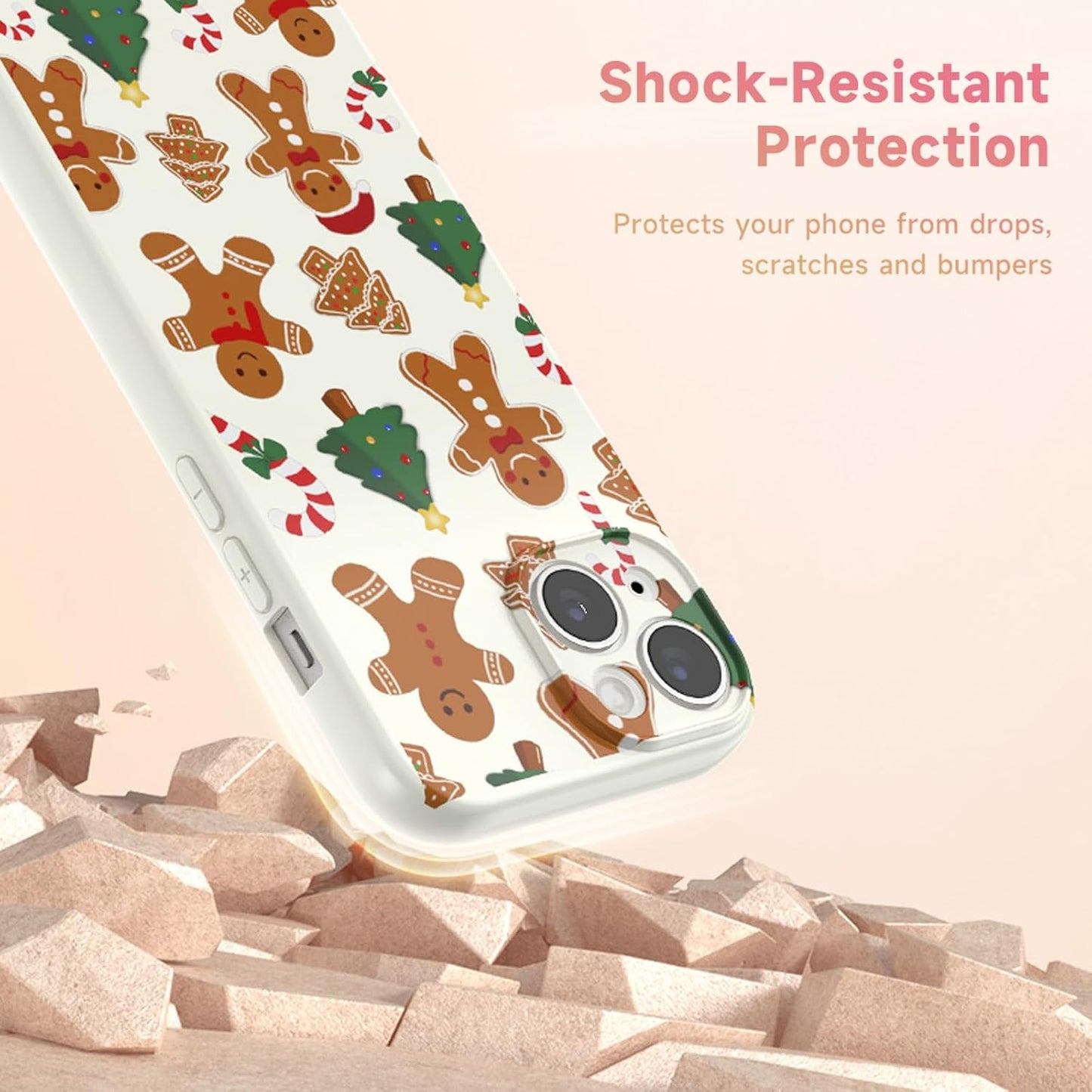 Christmas Case for iPhone 13 Case Cute Xmas Merry Christmas Tree Gingerbread Man Pattern Santa Holiday Aesthetic Gifts Girly Girls Women Kids Soft TPU Protective Cover, Beige
