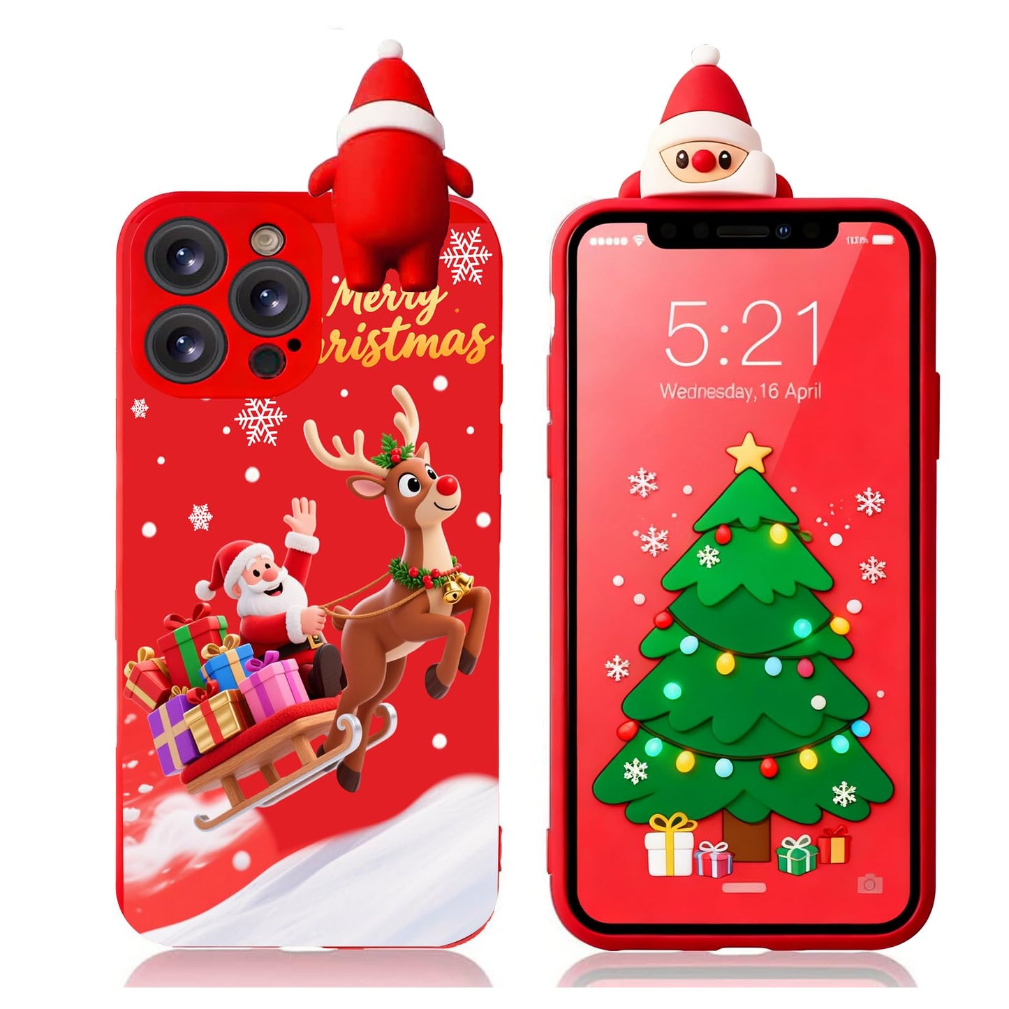 for iPhone 12 Christmas Case, Phone Case Silicone Red 3D Doll Toy Xmas with Design for Girls Women Present Slim Shockproof Soft Cute Cover Skin for iPhone 12 6.1". Deer